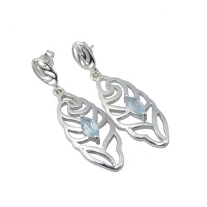 คอลเลกชันที่สวยงาม925เงินสเตอร์ลิงสีฟ้าพลอยบุษราคัมต่างหูแฟชั่นสำหรับผู้หญิงและเด็กผู้หญิง - Product Image 1