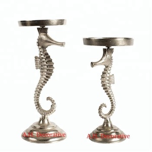 Porte-bougie en aluminium fait main ultime, statue d'hippocampe, support, utilisation pour mariage, impression personnalisée, finition nickel durable - Product Image 3