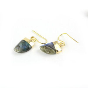 Pendientes de gota de piedra labradorita con forma de diente de cuerno vintage Ajuste de bisel de plata para bodas o regalos Nueva joyería Chape - Product Image 5