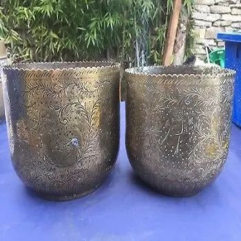 Vintage Brass Planters/Ornate Brass Plant Pot Holders By Brassworld India