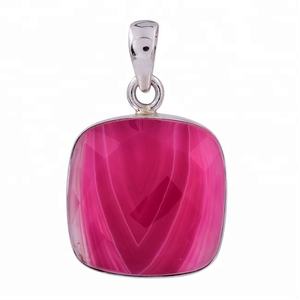 Coussin rose dentelle Agate Gemstone 925 pendentif en argent Sterling avec pendentif à la mode plaqué argent pour la fête de cadeau de mariage - Product Image 1