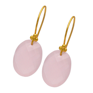 Briolette Oval Rose Calcedonia Piedra preciosa Hecho a mano Pendientes de alambre de oreja fija 925 Fabricación de joyas de plata esterlina Casa De Plata - Product Image 1