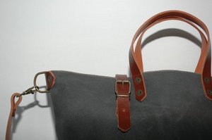 Bolsa de lona encerada, bolso de mano, con asas de cuero y cierres, color carbón, LHB 0032 - Product Image 4