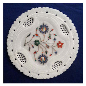 Incrustation florale de marbre blanc de qualité supérieure avec plaque de forme ronde sculptée pour plaque de marbre à usage de décoration d'hôtel et de maison - Product Image 1