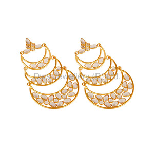 White Zircon Gemstone Earrings Silver Gold Plated Half Moon Dangle Earrings Jewelry Supplier - Product Image 2
