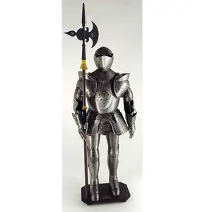 Medieval Knight Crusader FULL SUIT OF AMROR WITH WOODEN BASE Antique Style Metal Model Armor from India