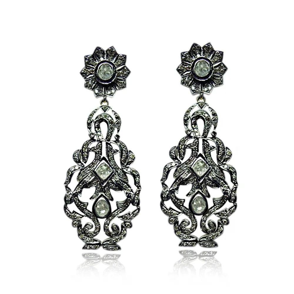 925 Silver Antique Vintage Rose Cut Diamond Earrings Handmade Jewelry Wholesale