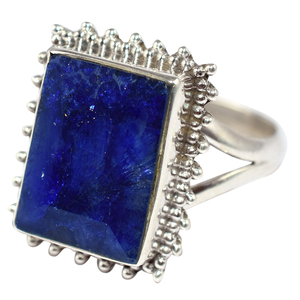 <b>Chunky</b> Buggette Shape Blue Lapis <b>Silver</b> Plated <b>Rings</b> Indian <b>Silver</b> Jewelry Handmade Bohemian Style Bezel Setting - Product Image 3