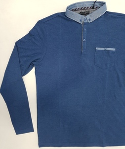 Polo en coton solide à manches longues pour hommes avec col contrasté Vêtements de prêt-à-porter du Bangladesh pour le printemps Stock de vêtements bon marché pour l'exportation - Product Image 2