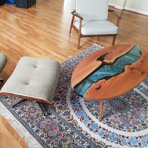 Table à manger en bois de forme ovale avec résine EPoxy transparente, - Product Image 5