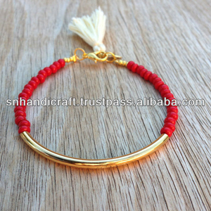 Beaded Bangle With Metal Gold bar - Product Image 1