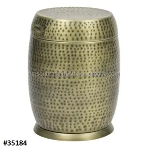 Tabouret luxueux en laiton Style tambour, accessoire de salon, rangement, design en métal - Product Image 1