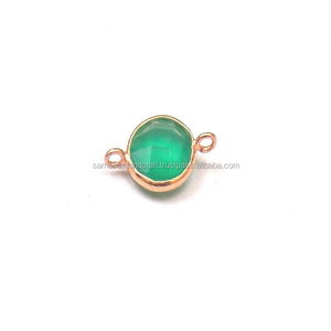 Onyx vert pierre précieuse plaqué or Double Bail fabrication de bijoux forme ronde facette coupe à la main connecteur de lunette - Product Image 6