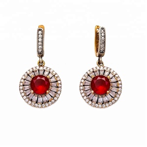 Authentic Garnet Stone Dangle <b>Earring</b> Turkish Wholesale Handcrafted 925 Sterling Silver Jewelry - Product Image 1