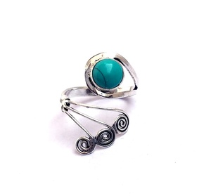 Beautiful Unisex Adjustable Silver <b>Turquoise</b> <b>Ring</b> Bohemian Style Anniversary Gift Plated Silver Brass Bezel Fashion <b>Rings</b> - Product Image 4
