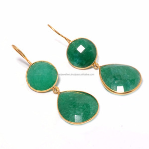 925 en argent sterling émeraude teinté pierres précieuses or vermeil boucles d'oreilles à la main - Product Image 1