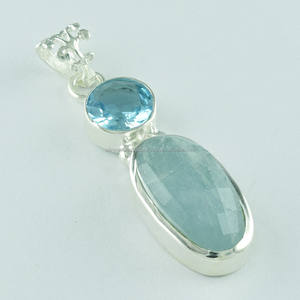 Colgante de Plata de Ley 925 con Aguamarina y piedra de Topacio Azul, joyería encantadora Unisex de calidad extrema para todas las ocasiones - Product Image 2