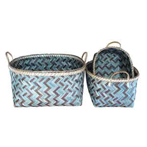 Wholesale bamboo basket Cotton Rope Oval Shape Woven Basket foldable bamboo with cover eco-friendly luxury bamboo basket