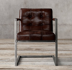 Chaise à dossier robuste industriel en cuir - Product Image 1