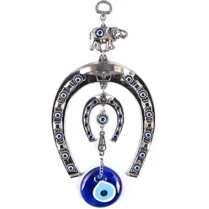 Double Elephant Wall Hanging Ornament With Hand made Glass Evil Eye Amulet From TURKEY