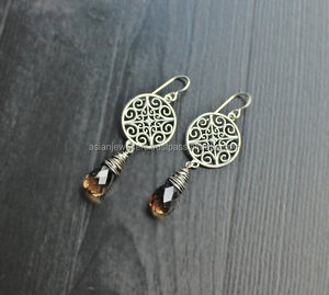 925สเตอร์ลิงเงิน Smoky ควอตซ์พลอย Filigree ต่างหู - Product Image 2