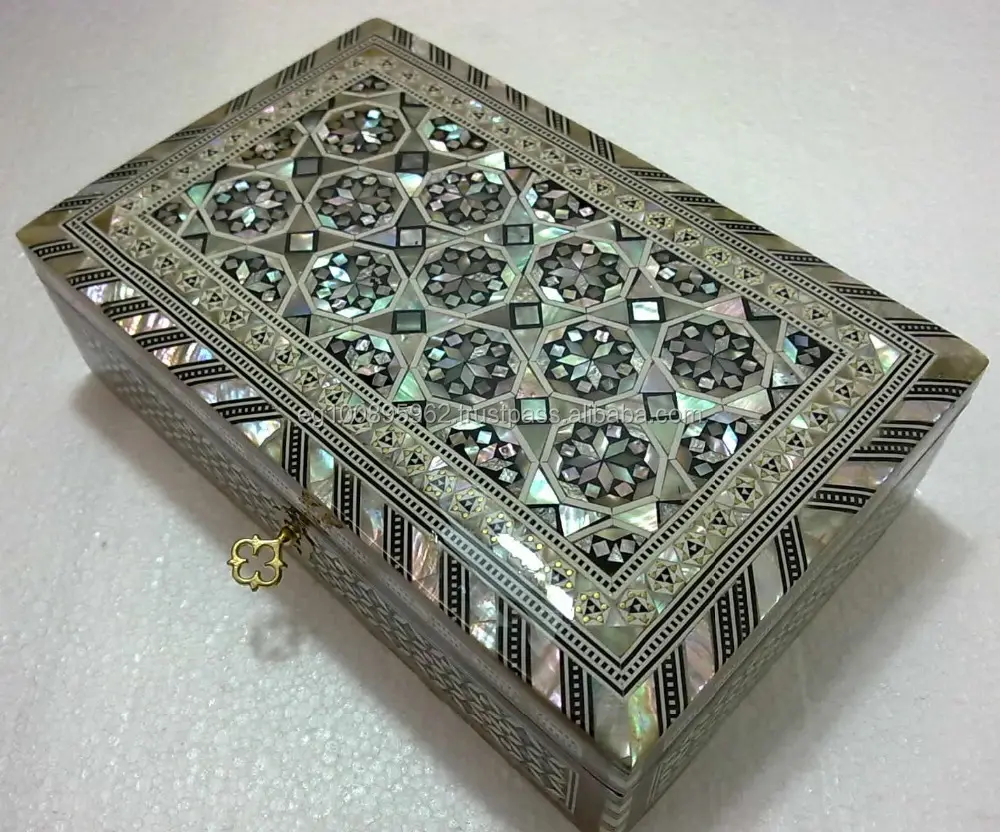 J19 caixa de jóias de madeira de pérola, mosaico egípcio