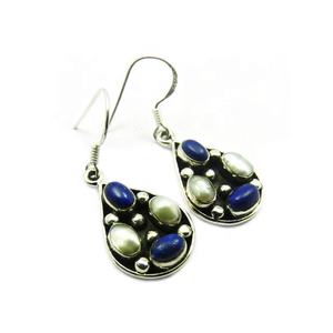 Nouvelle mode 925 argent Sterling perle multi pierres précieuses boucle d'oreille belle à la mode argent or lunette réglage fêtes cadeaux - Product Image 1