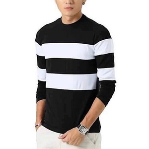 OEM personalizado blanco y negro de manga larga de algodón camiseta para los hombres - Product Image 1