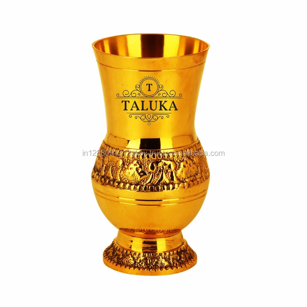 Indian Seller Designer Round Decorative Drinking 13 OZ Brass Water Tumbler