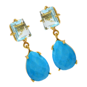 <b>Beautiful</b> Blue Topaz Turquoise Gemstone Prong Setting <b>Earrings</b> 925 Sterling Silver <b>Earrings</b> Fashionable <b>Earring</b> for Wedding. - Product Image 2