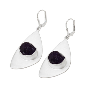 Genuine Rough Amethyst Gemstone <b>Clip</b>- on Lock Earring 925 Sterling <b>Silver</b> Dangle Earrings Handmade Jewelry Rough Shape Earring - Product Image 1