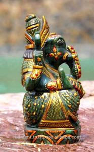 รูปแกะสลักพระพิฆเนศขนาดเล็กจากหินอะเวนทูรีน งานฝีมือ รูปปั้นแกะสลัก ศาสนาฮินดู หินคริสตัลบำบัด ผลิตในอินเดีย หินอัญมณี - Product Image 3