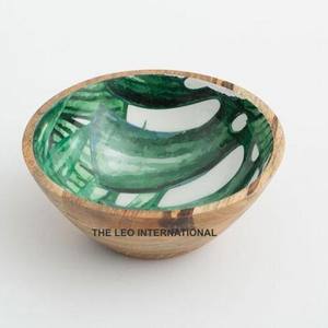 Cuenco decorativo de forma redonda con diseño impreso, Material de madera en el interior, Color verde, para servir comida, fruta, ensaladera - Product Image 1