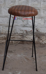 เก้าอี้บาร์หนังสไตล์วินเทจอุตสาหกรรมผสมหนังโลหะสำหรับร้านอาหารคาเฟ่ห้องนอนเก้าอี้พักผ่อนที่บริสุทธ์ - Product Image 2