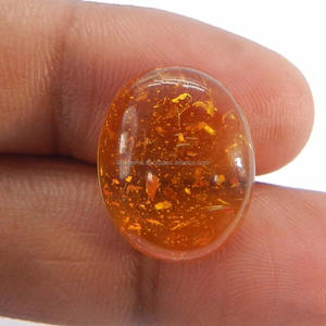 Ámbar sintético 18x14mm Cabujón ovalado 5,50 Cts Piedra preciosa amarilla suelta Piedra artificial para joyería - Product Image 3