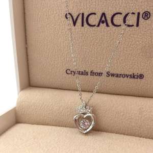 Elegant Heart Shape Pendant With Crown in Sterling Silver and <b>Crystal</b> - Product Image 3