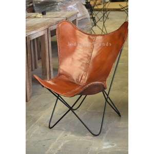 เก้าอี้ผีเสื้อพับได้สไตล์อุตสาหกรรมและวินเทจพร้อมลวดลายหนังแท้และฐานโลหะสีสำหรับใช้ในสำนักงาน - Product Image 1