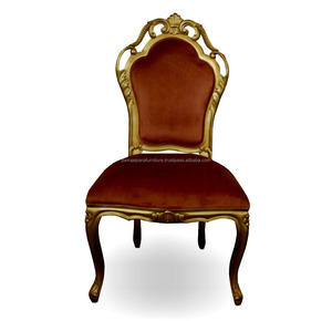 Silla de comedor de madera de caoba sólida tallada en oro estilo francés - Product Image 2