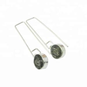 Elegantes pendientes de aro de Plata de Ley 925 pura, piedras preciosas de rutilo negro genuino, corte brillante redondo para mujer - Product Image 1