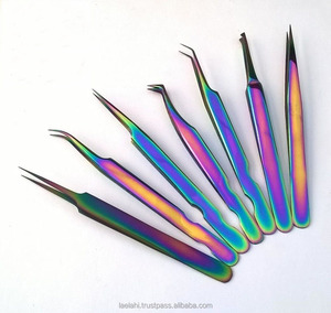 ODM OEM Ensemble de 7 pinces à épiler en acier inoxydable multicolores arc-en-ciel pour extensions de cils, modèle High 2026 - Product Image 1