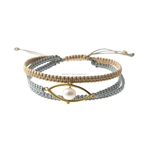 สร้อยข้อมือลูกปัดแบบถัก,สร้อยข้อมือมิตรภาพแบบการถักปมเชือกผ้าฝ้ายแฮนด์เมด - Product Image 1