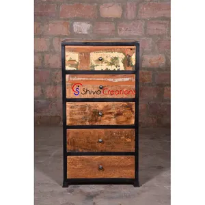 Wholesale Vintage Industrial Tall Chest Drawer Furniture Tall Dresser Storage Wooden Drawers Chest