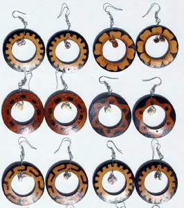라운드 서클 나무 후프 브라운 귀걸이 민족 스타일 디자인