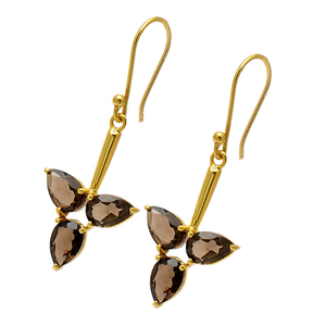 Boucles d'oreilles pendantes en argent sterling 925 avec pierre précieuse en quartz fumé véritable, bijoux faits à la main, plaqué or, fournisseur Casa De Plata - Product Image 1