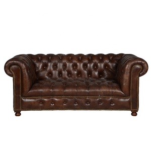 유럽 고품질 포도 수확 가죽 chesterfield 거실 소파 현대 국가 작풍 loveseat 소파 - Product Image 2