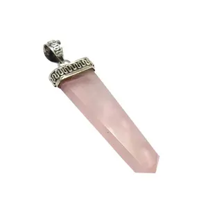 Pingente de lápis de quartzo rosa, joia de prata indiana artesanal, pingentes de prata esterlina 925, joia para homens e mulheres, presente para fornecedores
