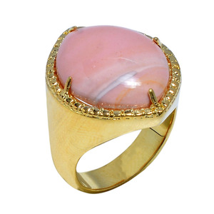 Pierre précieuse de rhodochrosite rose naturelle plaquée or 925 bague en argent bijoux bague à la mode classique pour cadeau de mariage pour unisexe. - Product Image 1