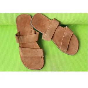 Chinelo De Couro da Camurça dos homens Flip Flop Plana