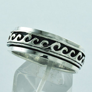 925 Sterling Silver Handmade Wave <b>Spinner</b> <b>Ring</b> Invisible Setting for Wedding Anniversary Engagement Great Gift Idea - Product Image 2
