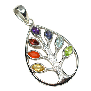 Colgante de plata de ley 925 con bisel en forma de Chakra, joyería fina con piedras múltiples, para la India - Product Image 2